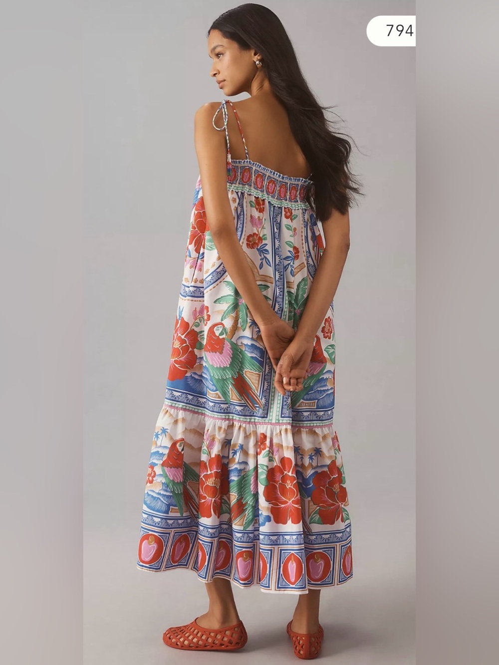 FARM Rio White Tropical Floral Maxi Dress with Pink & Green Accents